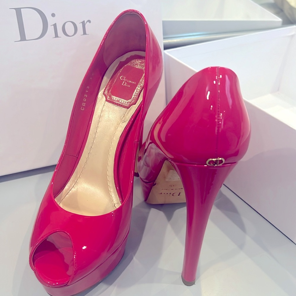 Christian Dior Miss Dior Peep-Toe Patent Leather Platform Heels